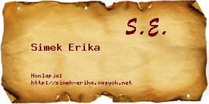 Simek Erika névjegykártya